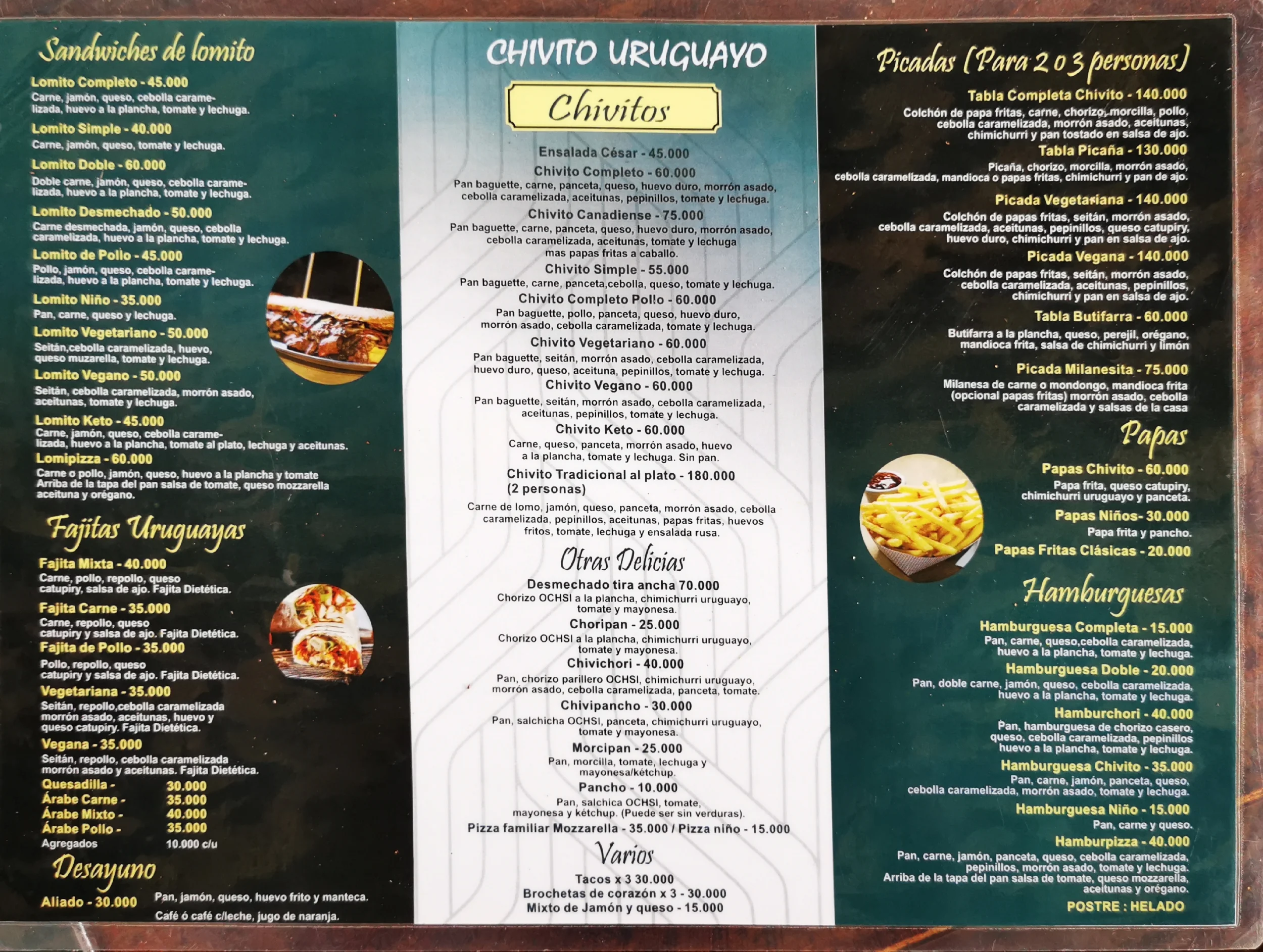 Menú de Chivito Uruguayo — página 1
