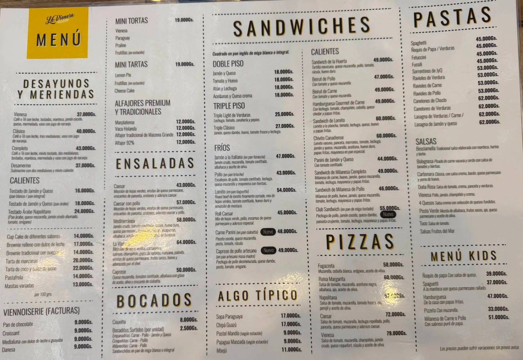Menú de La Vienesa — página 1